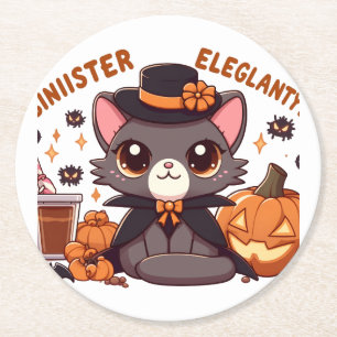 Chausie cat a Playful Blend of Kawaii & Halloween Round Paper Coaster