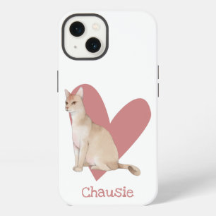 Chausie Cat Watercolor Kitty Pink Heart iPhone 13 Case
