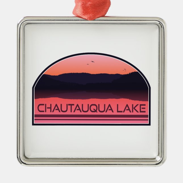 Chautauqua Lake New York Red Sunrise Metal Ornament (Front)
