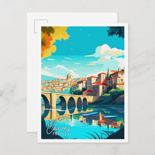 Chaves Portugal Art vintage travel illustration Postcard (Front/Back)