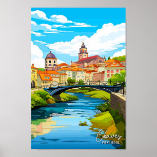 Chaves Portugal Art Vintage Travel Illustration Poster