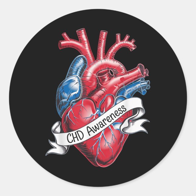 Chd Awareness Anatomical Heart Ribbon Design  Classic Round Sticker (Front)