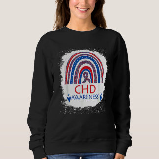 CHD Awareness Bleached Rainbow Blue And Red Ribbon Sweatshirt