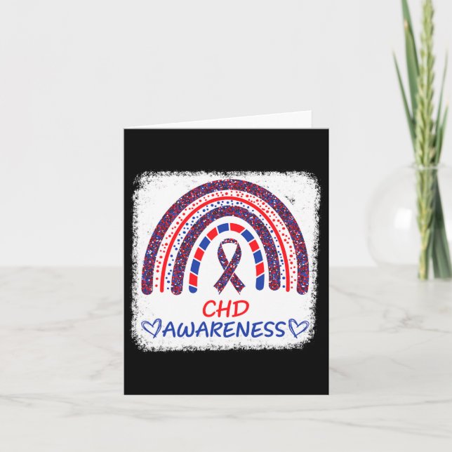 Chd Awareness Heart Disease Bleached Rainbow Blue  Card (Front)