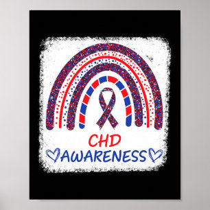 Chd Awareness Heart Disease Bleached Rainbow Blue Poster
