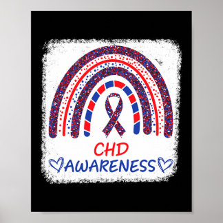 Chd Awareness Heart Disease Bleached Rainbow Blue Poster