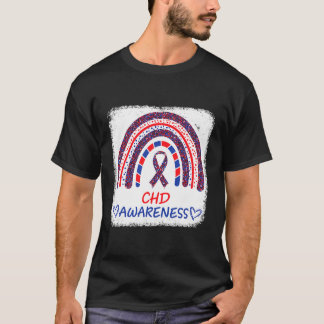 Chd Awareness Heart Disease Bleached Rainbow Blue T-Shirt