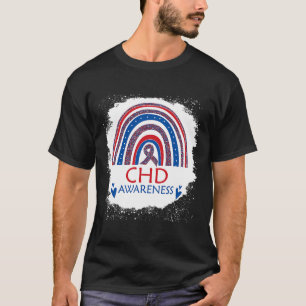 Chd Awareness Heart Disease Bleached Rainbow Blue  T-Shirt
