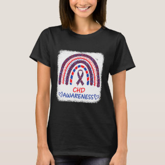 Chd Awareness Heart Disease Bleached Rainbow Blue T-Shirt