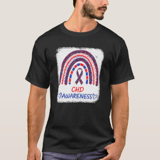 CHD Awareness Heart Disease Bleached Rainbow Blue  T-Shirt