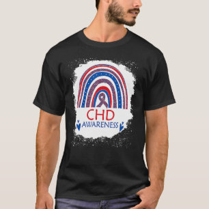 CHD Awareness Heart Disease Bleached Rainbow Blue  T-Shirt