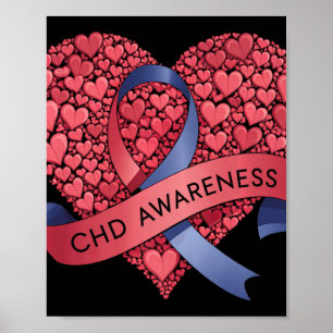 Chd Awareness Heart Ribbon Family Support Poster