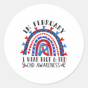 Chd Awareness Rainbow Blue Red Ribbon I Wear Blue Classic Round Sticker