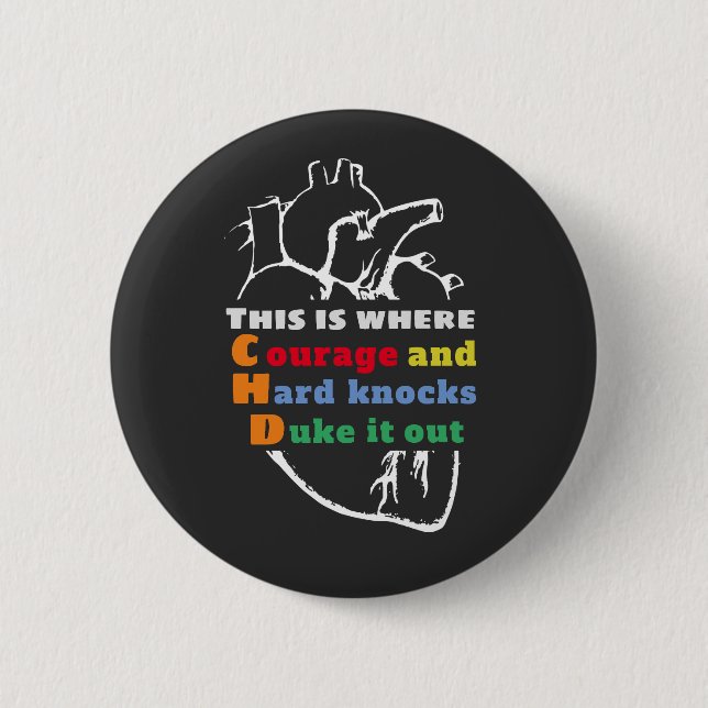 CHD Courage Word Cloud Heart Sketch Button (Front)