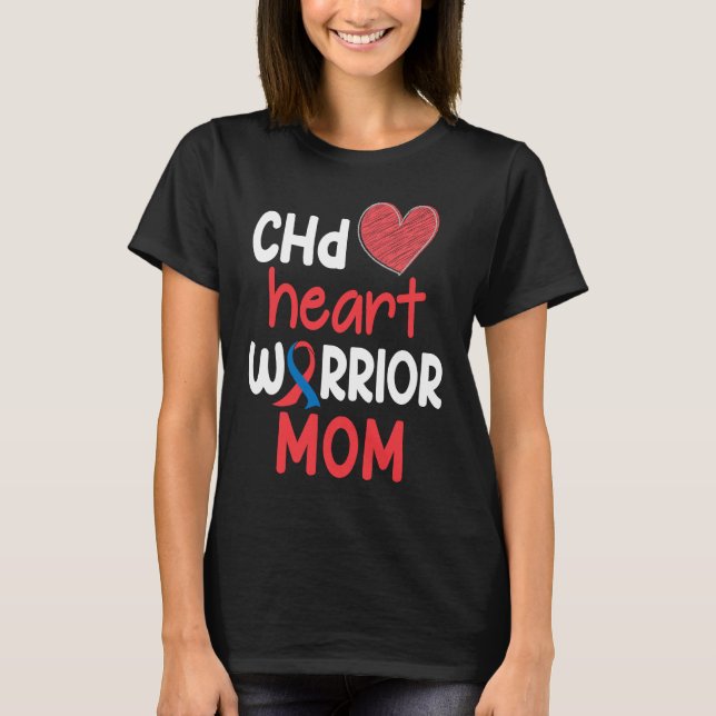 CHD Heart Disease Warrior Proud MOM Awareness Ribb T-Shirt (Front)