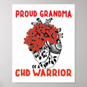 Chd Warrior Proud Grandma Pretty Red Floral Heart Poster