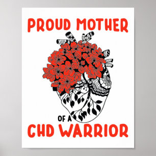 Chd Warrior Proud Mother Pretty Red Floral Heart D Poster