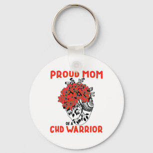 Chd Warrior Proud Mum Pretty Red Floral Heart Desi Key Ring