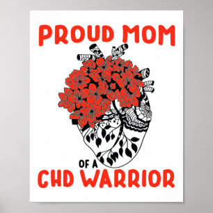 Chd Warrior Proud Mum Pretty Red Floral Heart Desi Poster