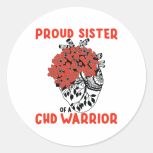 Chd Warrior Proud Sister Pretty Red Floral Heart D Classic Round Sticker