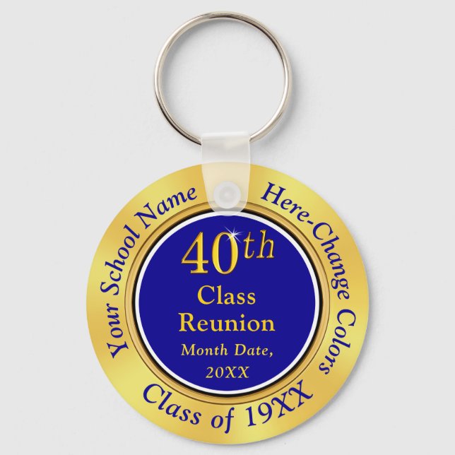 Cheap 40th Class Reunion Gifts, Blue and Gold Key Ring (Front)