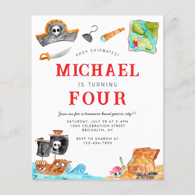 Cheap Ahoy Matey Treasure Hunt Pirate Birthday Flyer (Front)