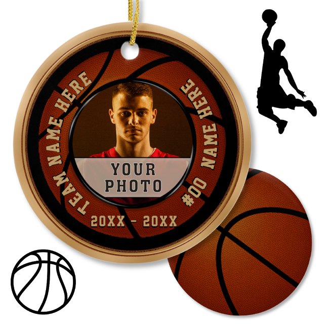Cheap Basketball Gift Ideas, Your PHOTO and TEXT Ceramic Ornament (Gift ideas for basketball seniors. Basketball Christmas Ornaments. Basketball Team Gift Ideas. )