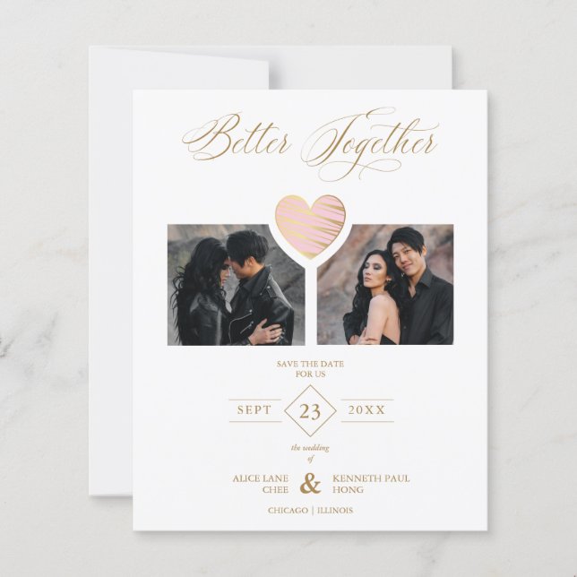 Cheap Better Together Pink Golden Heart 2 Photos (Front)