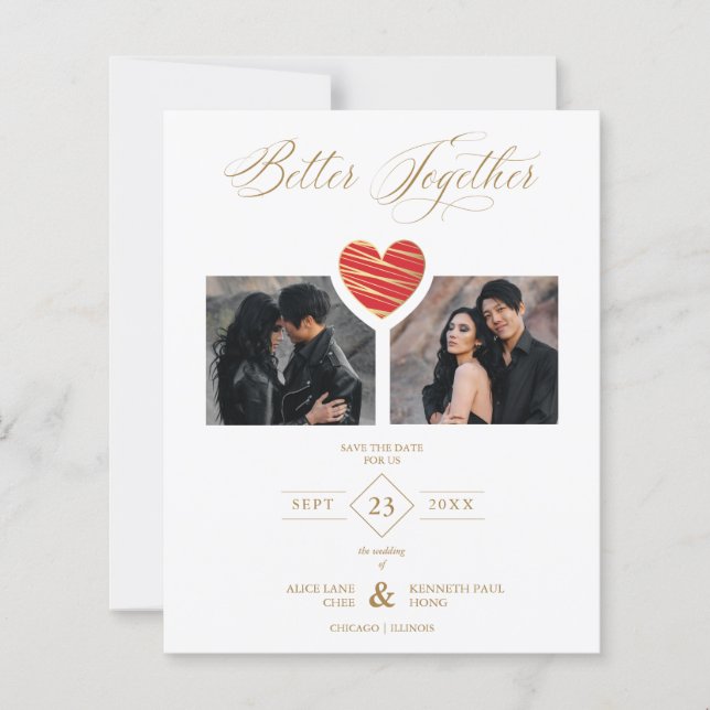 Cheap Better Together Red Golden Heart 2 Photos (Front)