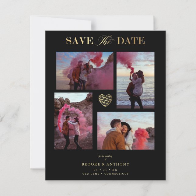 Cheap Black Collage Wedding Gold Heart 4 Photos (Front)