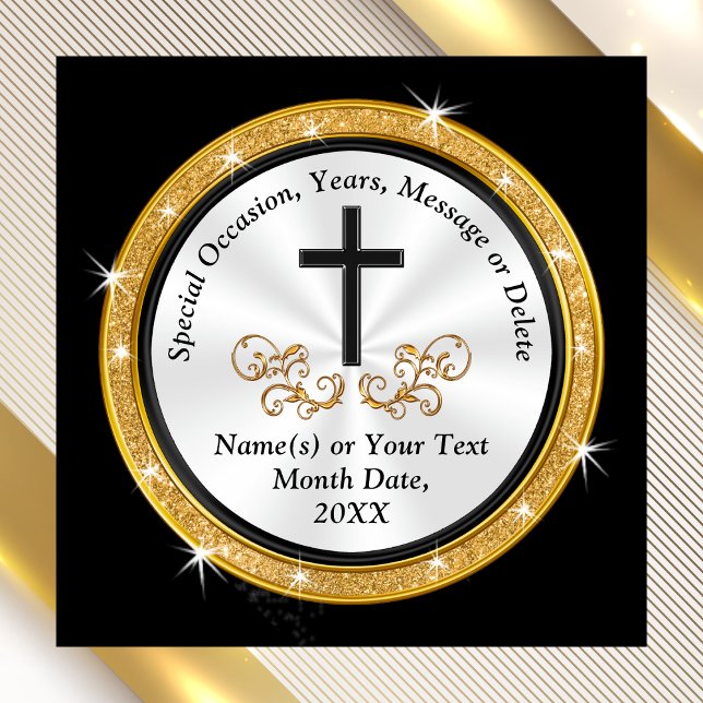 Cheap Black, White, Gold, Church Party Favours Magnet (Cheap gifts for church members. Personalized church gifts. Church anniversary party favors. Black.)