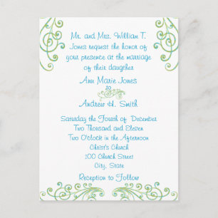 Cheap Blue and Green Wedding Invitation Postcards