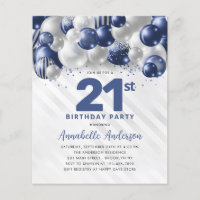 Cheap Blue Silver Balloon Glitter 21st Birthday