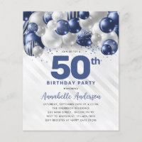 Cheap Blue Silver Balloon Glitter 50th Birthday