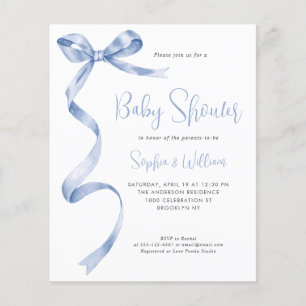 Cheap Blue Watercolor Bow Ribbon Boy Baby Shower Flyer