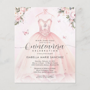Cheap Blush Pink Floral Princess Gown Quinceanera Flyer