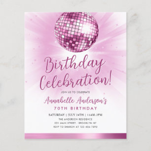 Cheap Blush Pink Glitter 70s Disco Ball Birthday Flyer