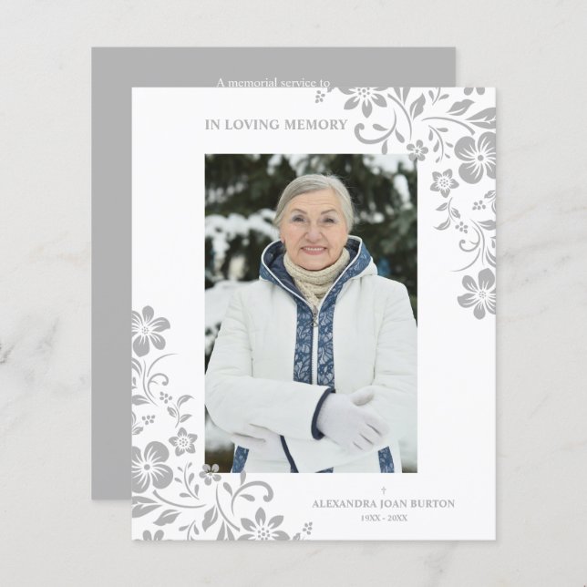 Cheap Classic Grey Floral Funeral Service Photo (Front/Back)