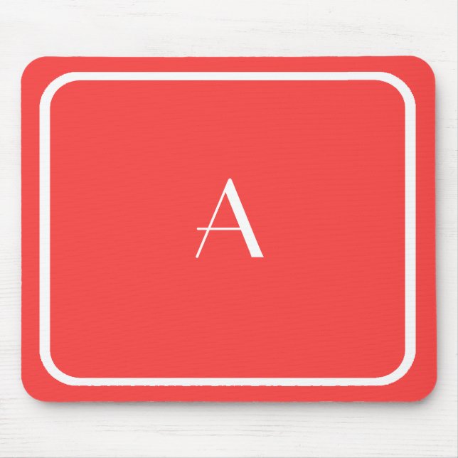 Cheap Coral Red Mousepad w/ White Monogram (Front)