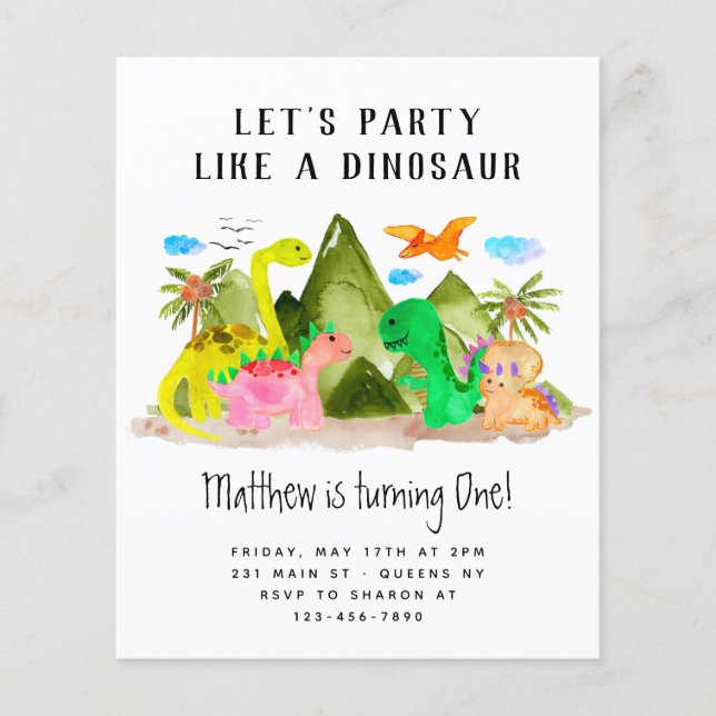 Cheap Cute Dino Jungle Dinosaur Birthday Party  Flyer (Front)