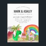 Cheap Dinosaur Unicorn Cake Candle Joint Birthday Flyer<br><div class="desc">Cute Dinosaur Unicorn Cake Candle Joint Birthday Invitation</div>