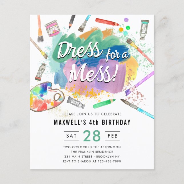 Cheap Dress for a Mess Kids Art Painting Birthday Flyer (Front)