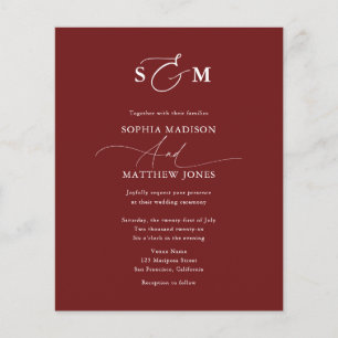 Cheap Elegant Monogram Wedding QR Code Burgundy Flyer