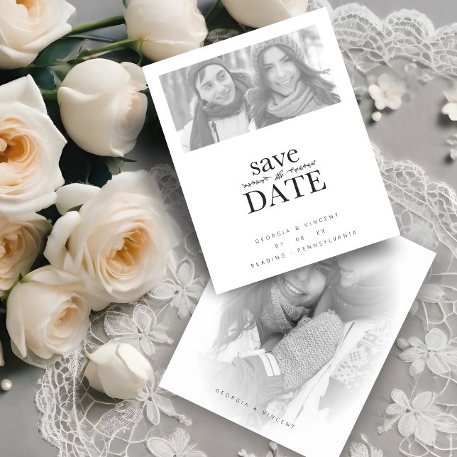 Cheap Elegant Simplicity B&W 2 Photos Wedding (Cheap Cheap Elegant Simplicity B&W 2 Photos Couple Wedding Save the Date Card with Envelope. )