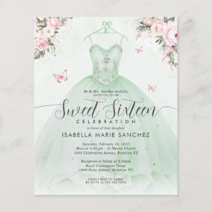 Cheap Emerald Green Pink Floral Gown Sweet Sixteen Flyer