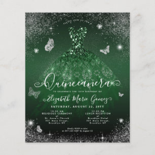 Cheap Emerald Green Silver Gown Photo Quinceanera Flyer