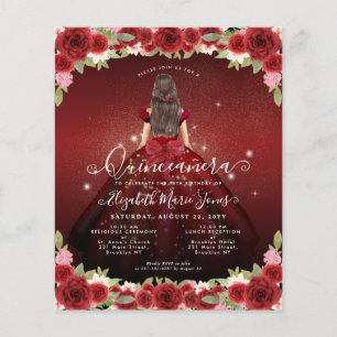 Cheap Floral Burgundy Gold Princess Quinceanera Flyer