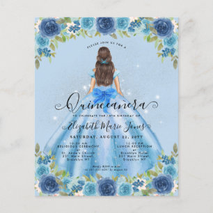 Cheap Floral Dusty Blue Grey Princess Quinceanera Flyer