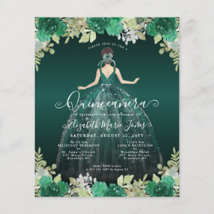 Cheap Floral Green Dress Gown Quinceanera Invite Flyer