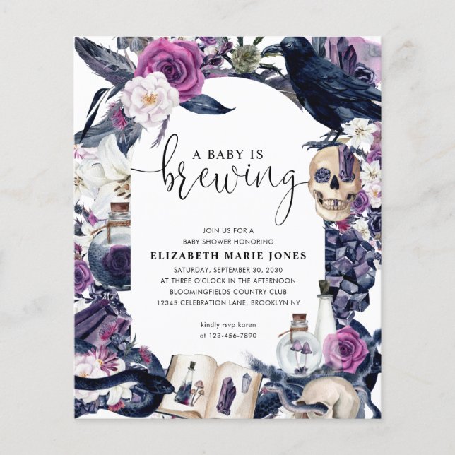 Cheap Floral Halloween Baby is Brewing Shower Flyer (Front)